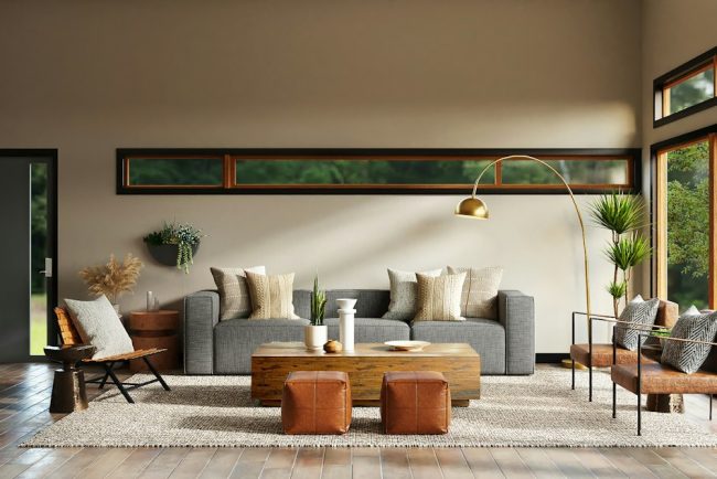 Sophisticated modern living room with artisanal interior styling