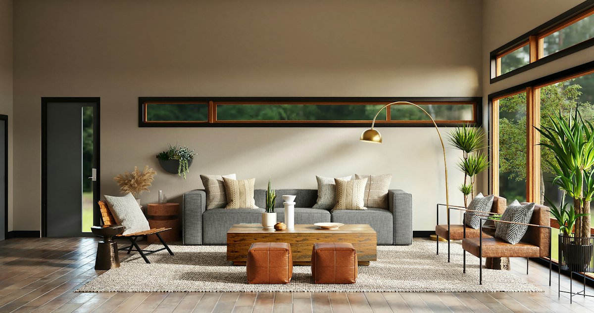 Sophisticated modern living room with artisanal interior styling